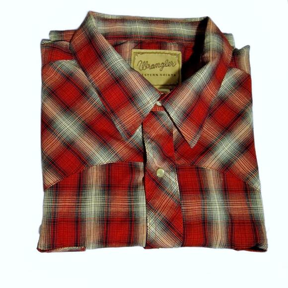 Wrangler Red Plaid Pearl Snap Short Sleeve Dress Shirt Size XXL Western - Picture 5 of 7